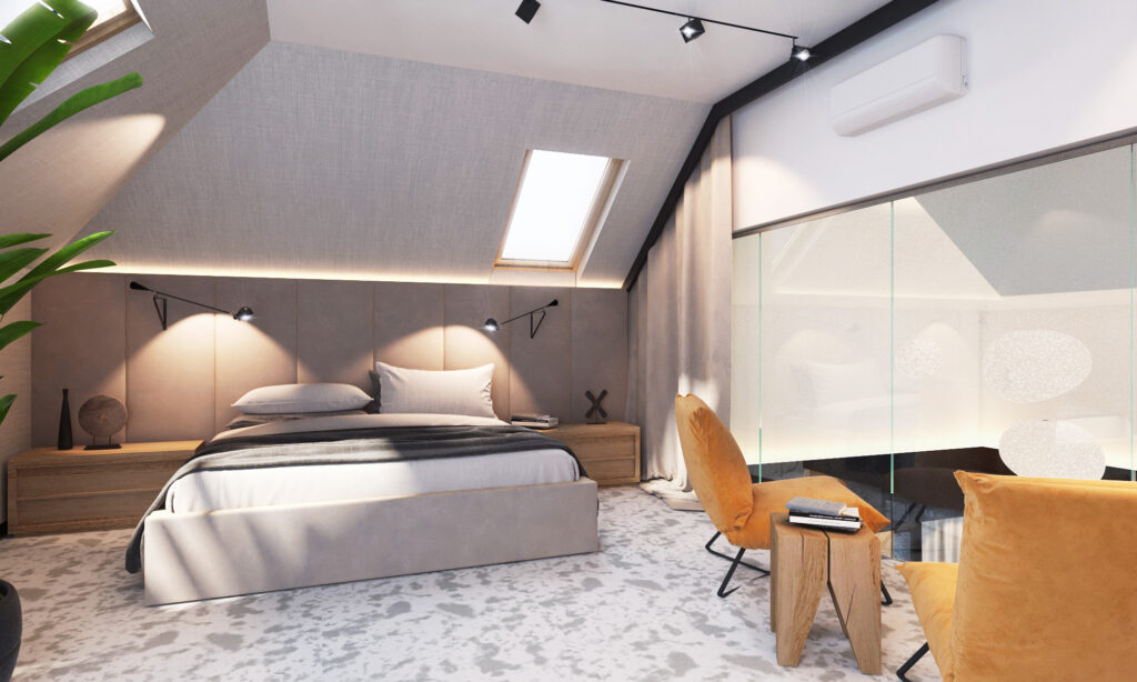 Projektant wnętrz Wrocław pokazuje sypialnia z łożem małżeńskim
