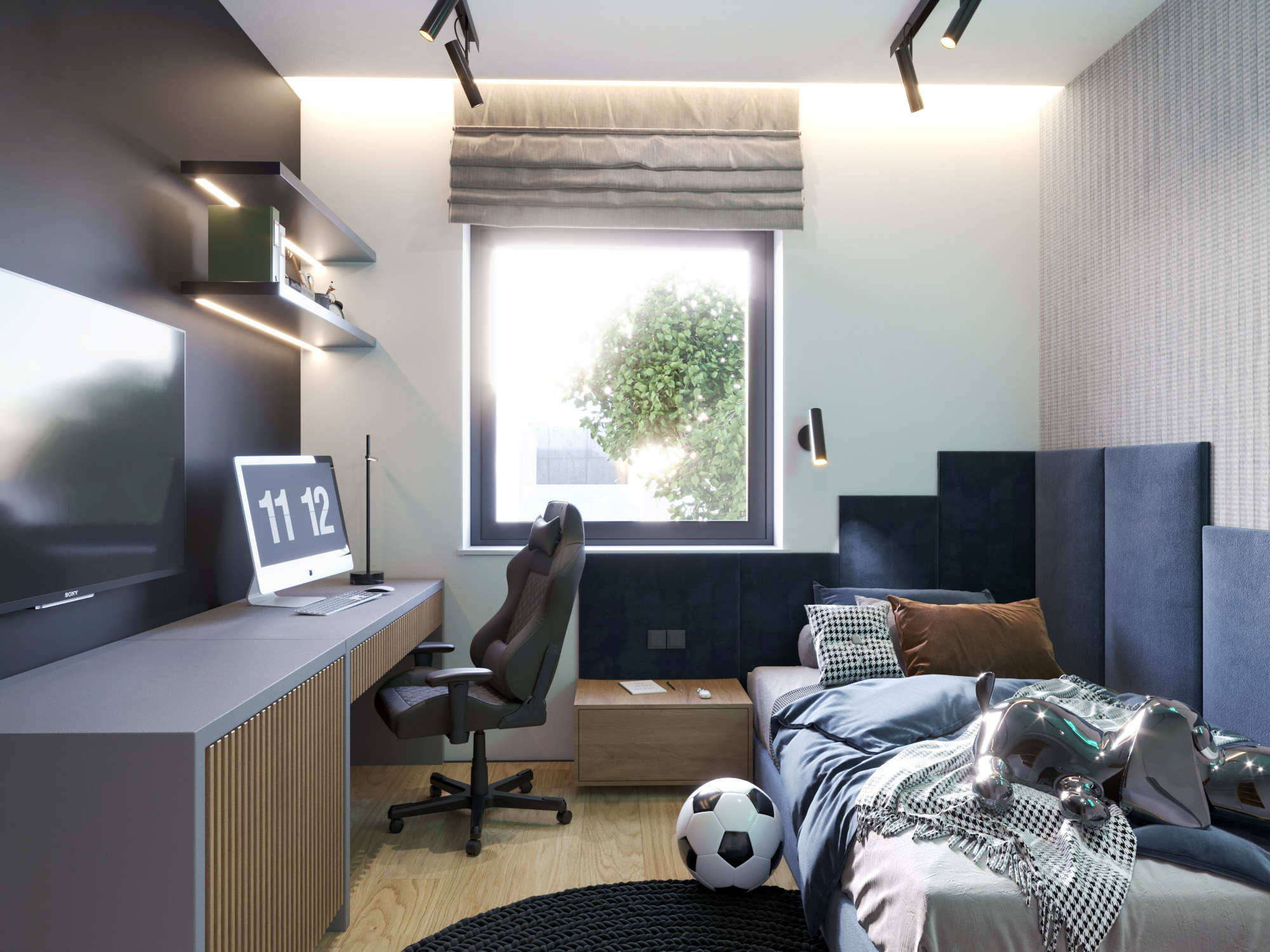 camera_14 pokój młodzieżowy z biurkiem i tv