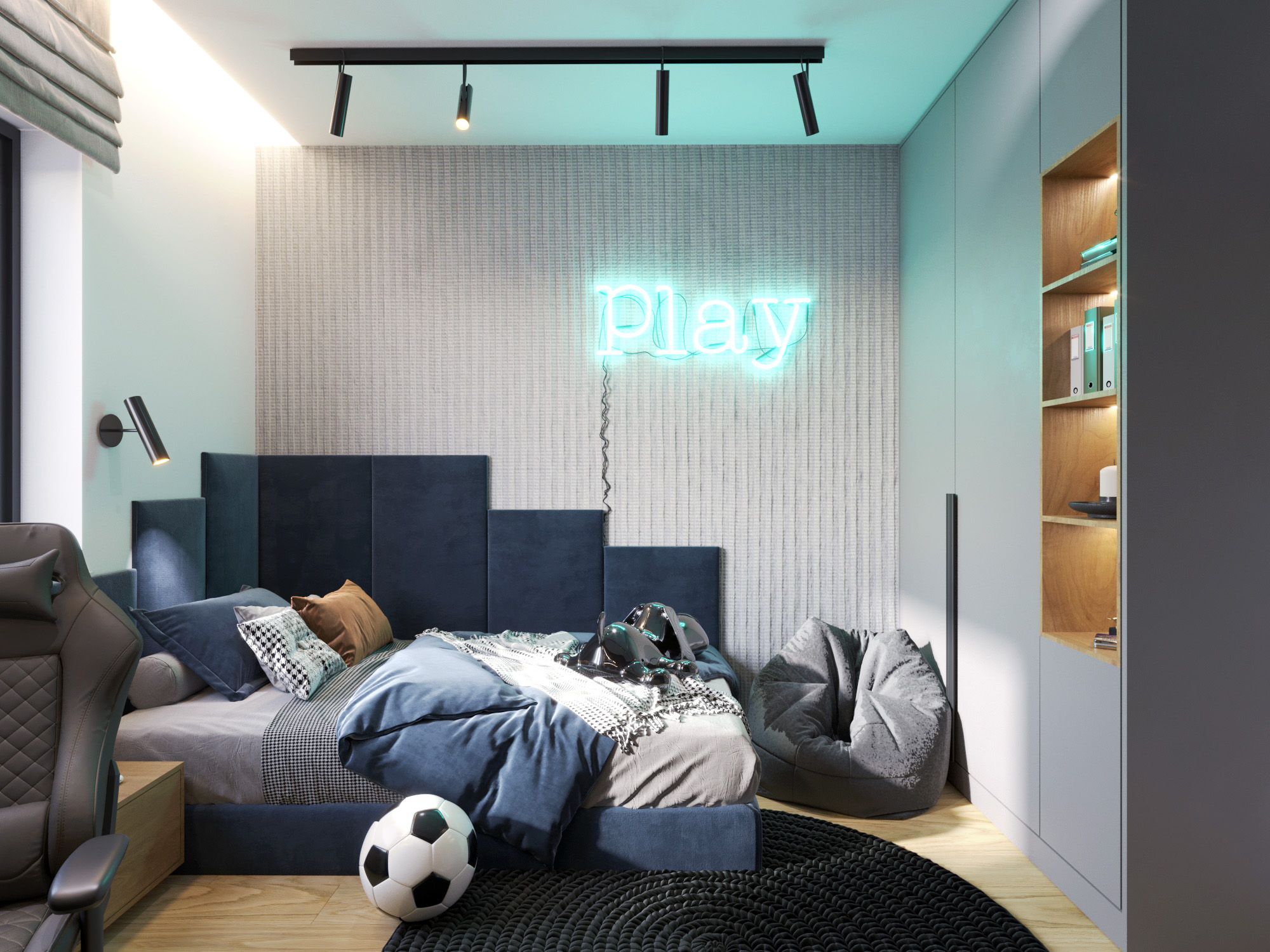 camera_15 pokój młodzieżowy z łóżkiem i piłką
