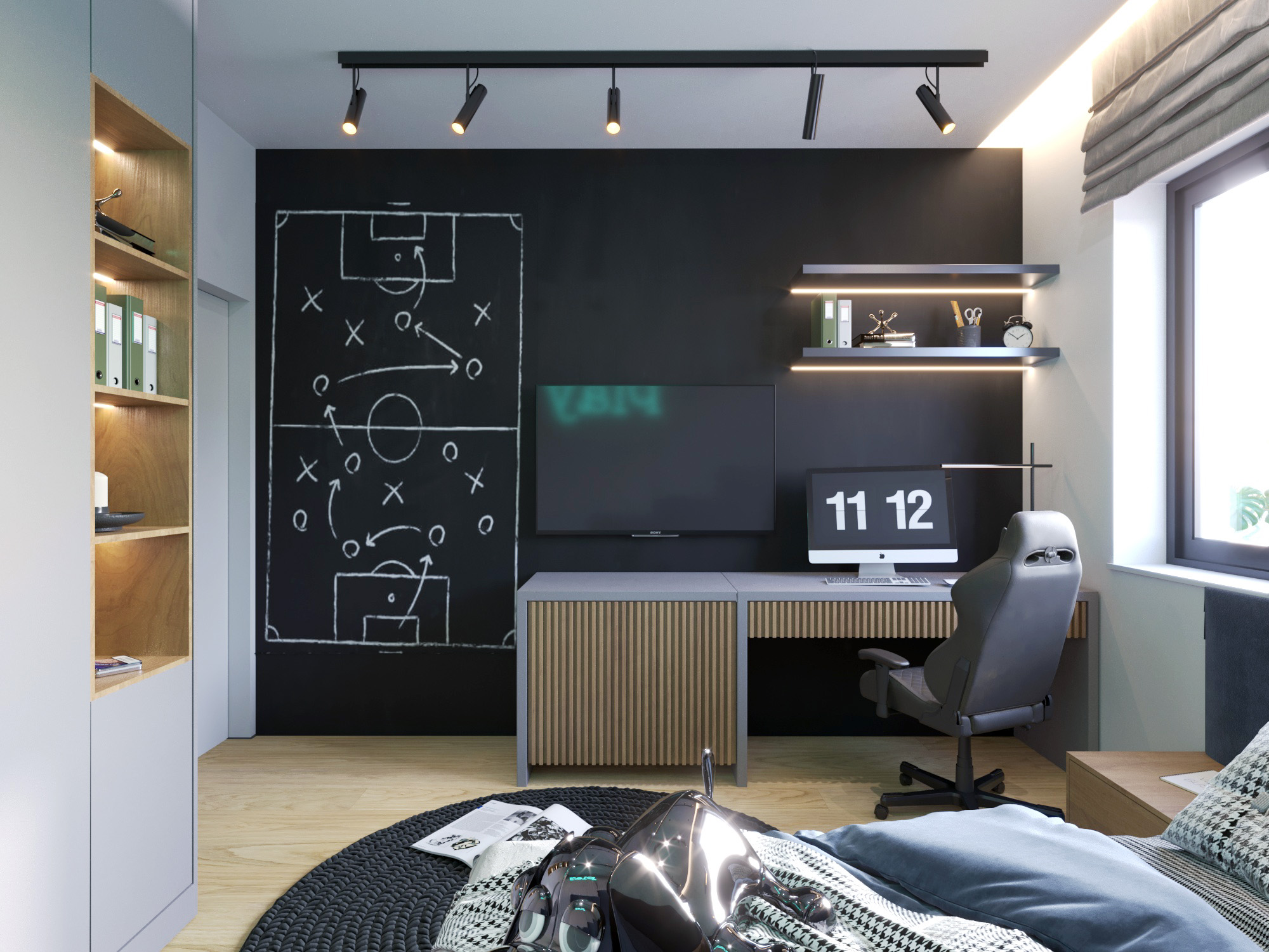 camera_16 pokój młodzieżowy z boiskiem na ścianie