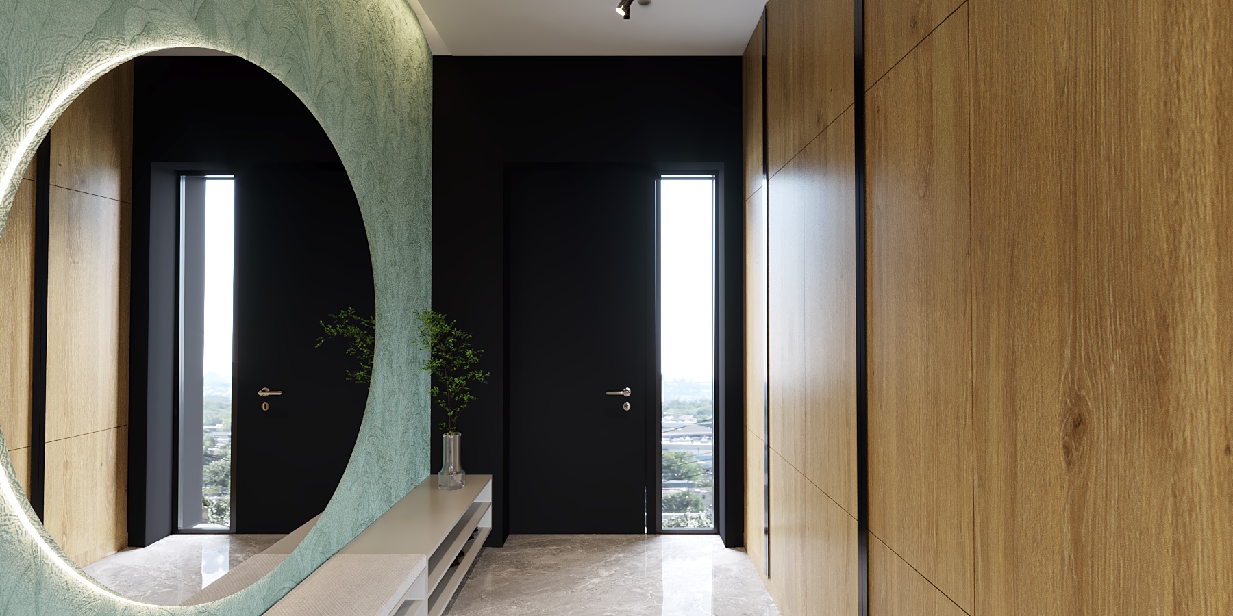 Przedpokój 2 Przedpokój z czarnymi drzwiami wejściowymi