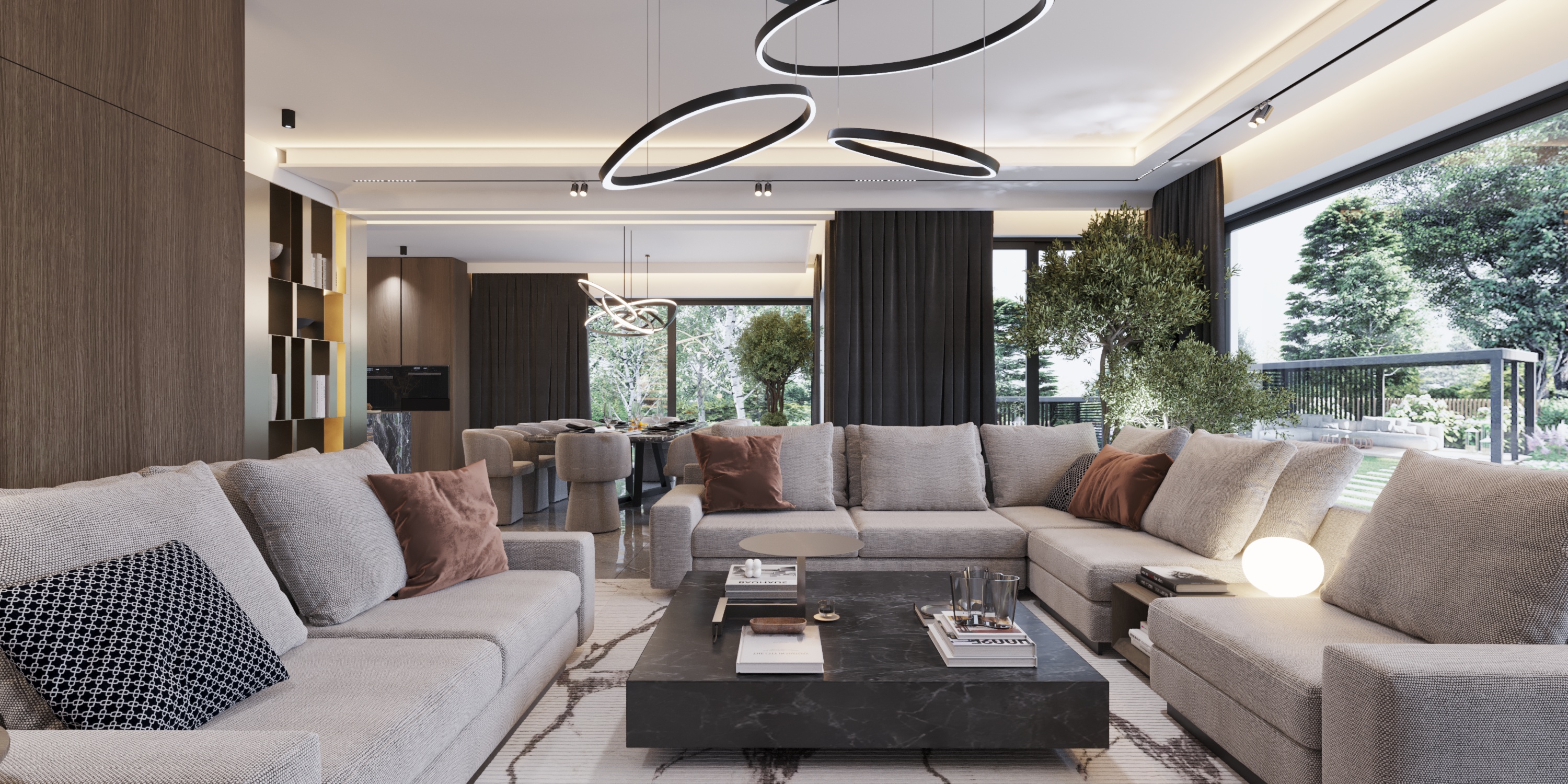 camera_4a_Interactive LightMix wielkie kanapy dookoła stołu w salonie