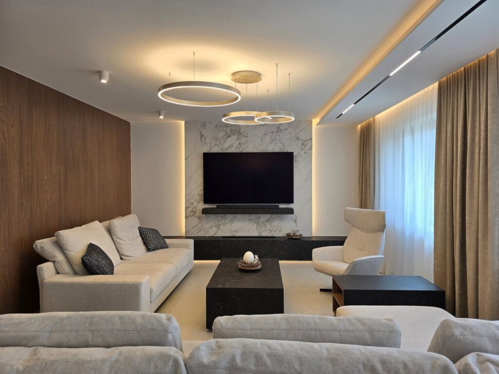 cały salon zaprojektowany przez projektanta we Wrocławiu z firmy WIUMI